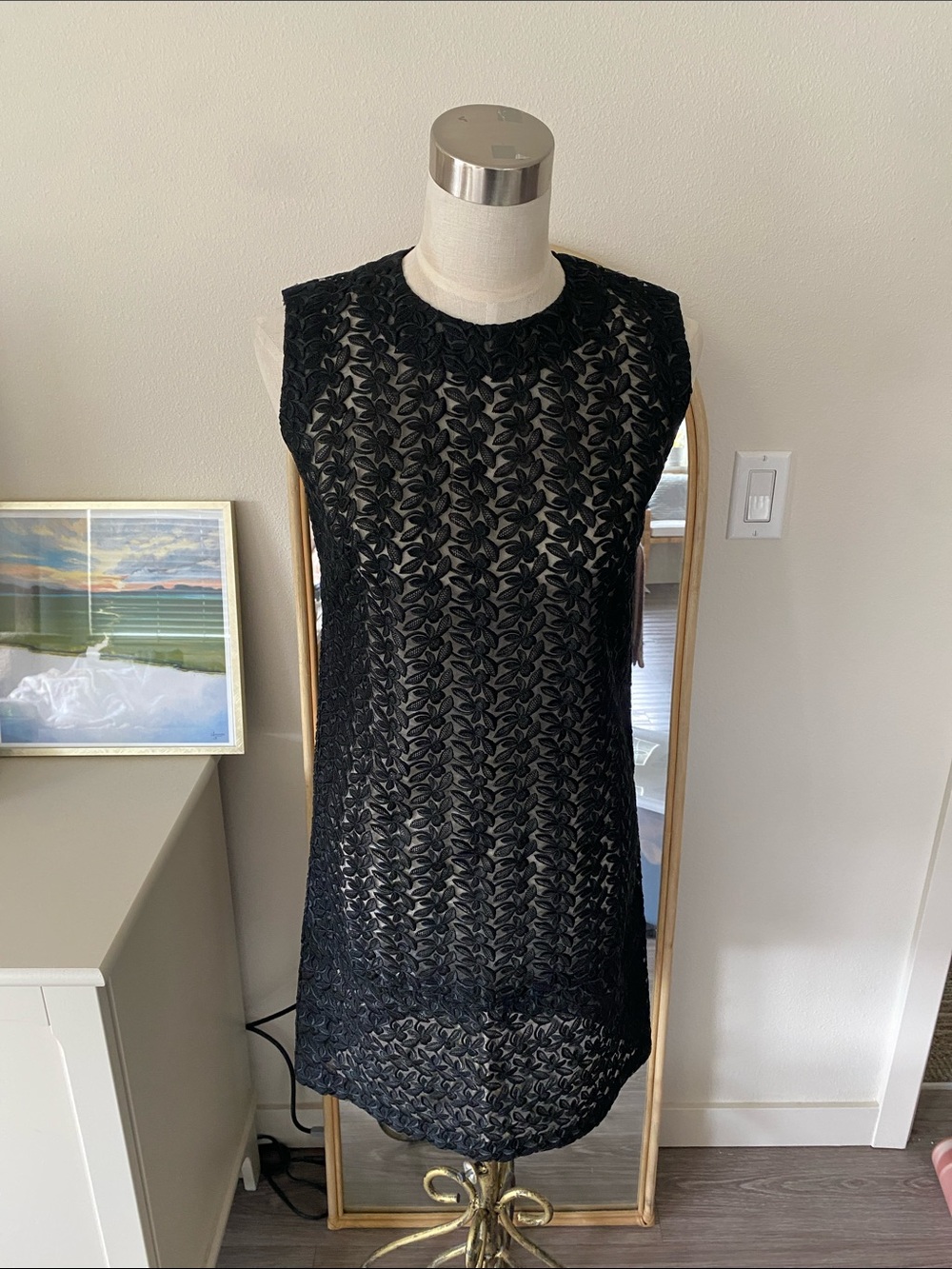 Vintage 1960s Black Eyelet Shift Dress